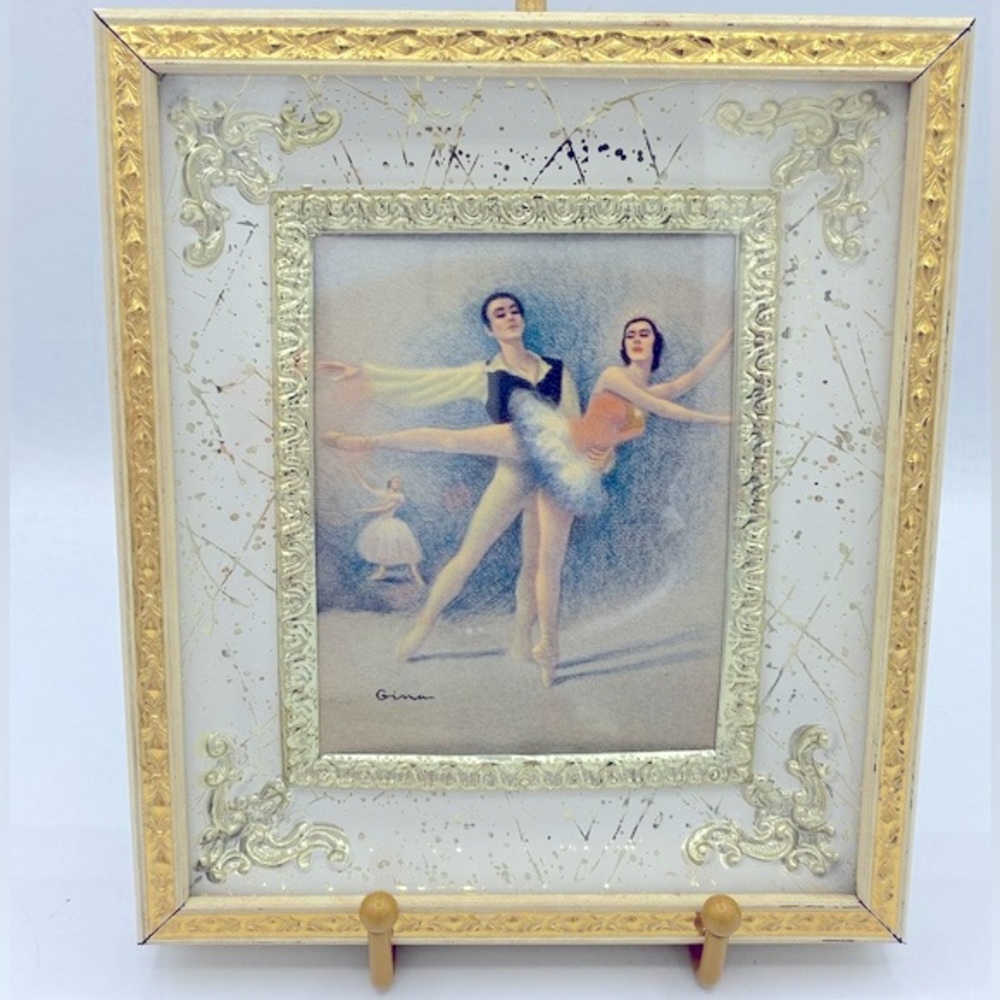 Gina Winde Ballet Wall Art Print Metal Craft Dancing Ballerina Framed MCM VTG